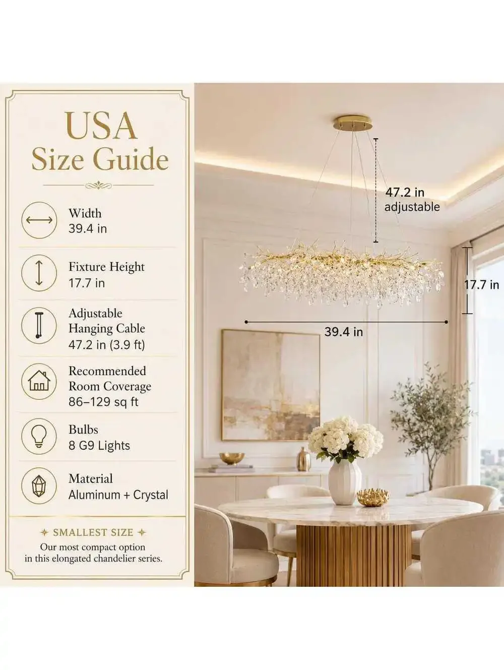 Luxora Modern Crystal Chandelier Pendant Light with Gold Branch Design